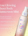 KYDA Sheer Body Sunscreen Mist, SPF 45, Radiant Glow Sunscreen Spray, Infused with Shimmer Body Oil, Ultra-fine Glowing Mist, Quick Drying, Lightweight Hydrating Spray, ROSE, 4.06 fl oz