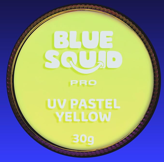 Blue Squid Face Paint Water Based Single Cake Professional Face Paint & Body Paint - Water Activated, Kids Adults Face Painting for Costume, Halloween Makeup, Cosplay - UV Pastel Yellow Face Paint 30g