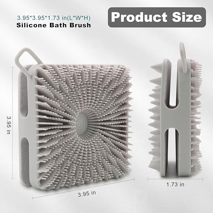 Silicone Body Scrubber, Silicone Loofah Double-Sided Body Brush,Silicone Shower Scrubber and Scalp Massager Shampoo Brush for Sensitive Kids Women Men All Kinds of Skin (Cool Gray)
