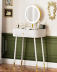 WinZo 24" Vanity Desk with Mirror and Lights, Small Makeup Vanity Table with 1 Storage Drawers, 3 Color Touch Screen Stylish Dressing Table for Small Spaces & Bedroom, White