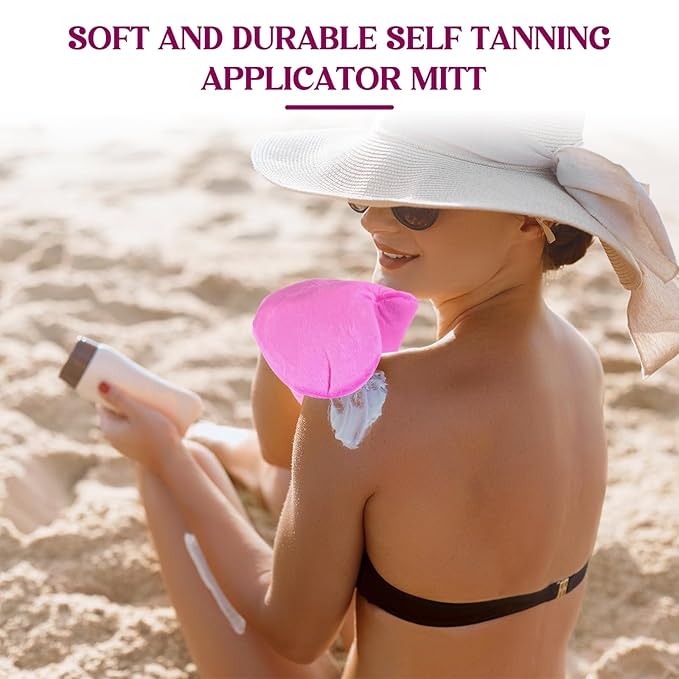 SATINIOR 4 Packs Self Tanning Mitt Applicators Double Sided Sunless Tanning Mittens Reusable Applicator Mittens Tanner Gloves with Thumb(Rose)