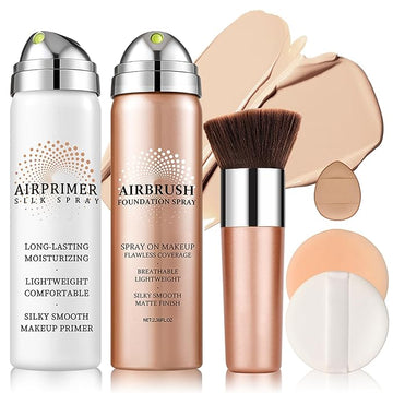 Magic Minerals Airbrush Foundation Spray and Primer for Face Before Makeup,Waterproof Foundation for Older Women,Teenagers,Middle-aged,Anti-aging Formula for Smooth Radiant Skin (03 Nude)