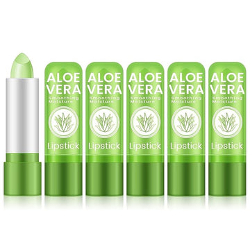 Ownest 5 Pcs Aloe Vera Lip Balm, PH Color Changing Lipstick, Change from Green to Natural Pink, Deep Hydrating Tinted Lip Balm, Daily Lip Moisturizer for Dry Cracked Lips, with Real Aloe Vera