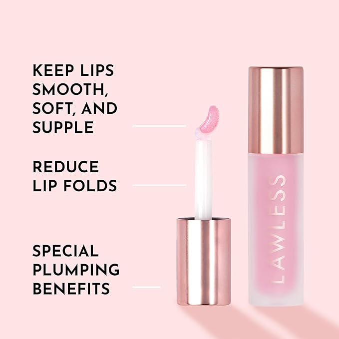 Lawless Forget the Filler Lip Plumping Line Smoothing Gloss - Strawberry Shortcake - Premium Volumizing Lip Gloss with Natural Ingredients Designed to Plump, Firm, and Hydrate Lips 0.11 oz