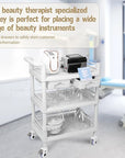Beauty Trolley Cart with Wheels, Esthetician Cart with Handrail, Bucket and 2 Big Drawer, 3 Tier Heavy Duty Vacuum Therapy Machine Trolley, Load 330lbs, 360° Rotate Silent Wheels