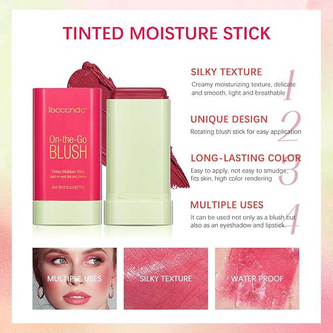 MEICOLY Multi Use Makeup Blush Stick,On-the-Go 2-in-1 Lip