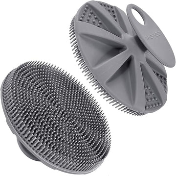 INNERNEED Food-Grade Soft Silicone Body Scrubber Shower Brush Handheld Cleansing Skin Brush, Gentle Exfoliating and Lather Well (Gray)