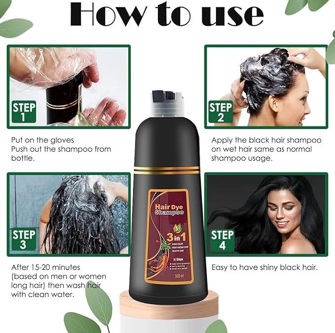 500ML Permanent Dark Brown Hair Color Shampoo - Organic Natural Plant Essence for Fast Gray and White Hair Coverage, 3-in-1 Coloring, Herbal Formula for Women and Men, 17 Fl Oz (DARK BROWN)