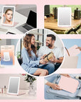 FUNTOUCH Rechargeable Travel Makeup Mirror with 72 Led Lights, Portable Lighted Makeup Mirror, 3 Color Lighting, Dimmable Touch Screen, Type C, Tabletop LED Folding Cosmetic Vanity Mirror (Pink)