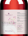 Rosewater Glycerin Mist Toner Bulk Spray Facial Body Floral Cleanser Pure Rose Hydrosol Vegetable Glycerine Moisturizing Cleansing Toning Mix Face Skin Hair Body - Packaging May Vary (32 Ounces)