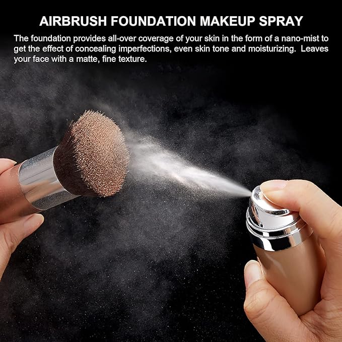 Airbrush Foundation Makeup Spray, Long Lasting Waterproof Full Coverage Foundation for Brighten, Concealer and Hydrating, Natural Matte Finish, Brush and Makeup Sponge Include, 2.36oz (#2 Beige)