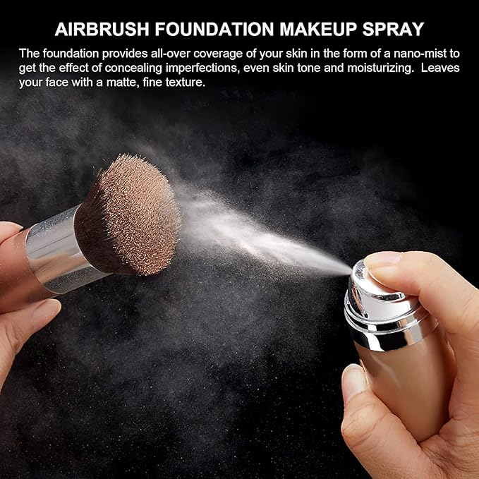 Airbrush Foundation Makeup Spray, Long Lasting Waterproof Full Coverage Foundation for Brighten, Concealer and Hydrating, Natural Matte Finish, Brush and Makeup Sponge Include, 2.36oz (#3 Nude)