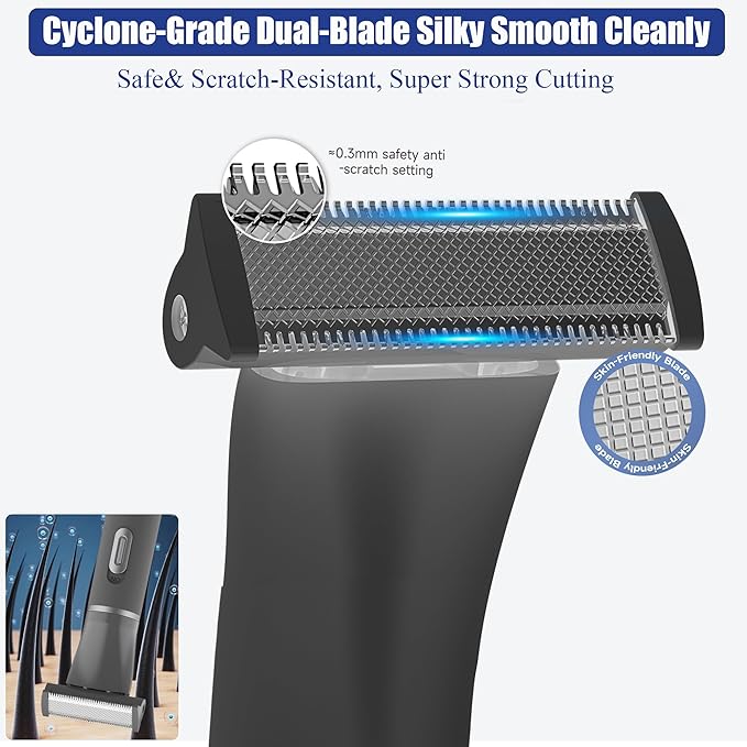 Body Hair Trimmer for Men, 4 in 1 Versatile Hair Trimmer for Groin/Ball/Beard/Eyebrow/Nose/Ear Hair Shaver, USB-C Rechargeable, Mens Grooming Kit for Smooth Shaving with Storage Bag