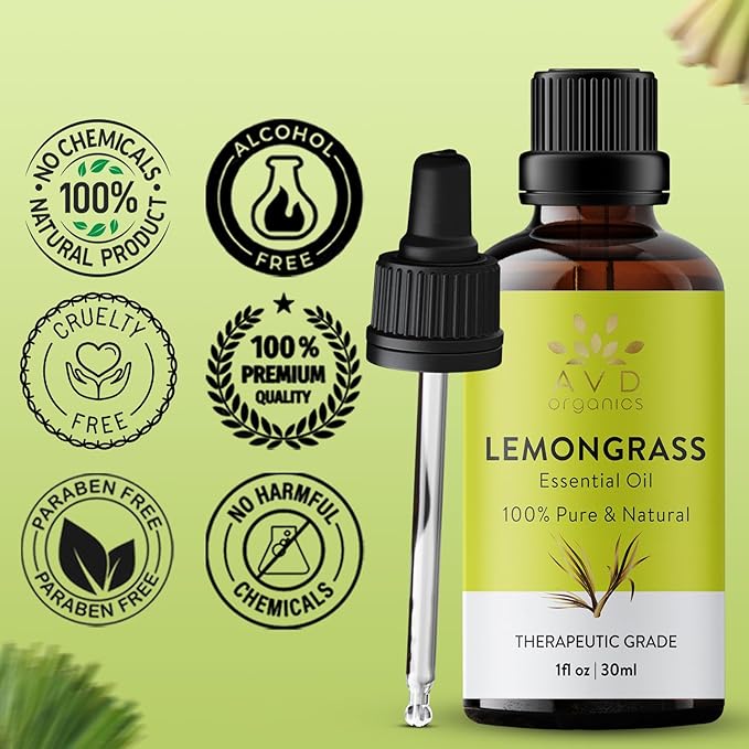 Lemongrass Essential Oil | 100% Pure and Natural USDA Organic Lemon Grass Oil | for Aromatherapy Skin Home Diffusers Carrier | 3.38 fl. Oz