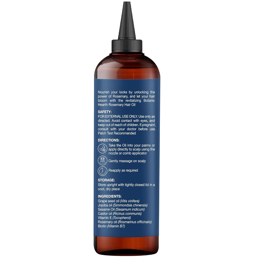 Botanic Hearth 100% Pure Rosemary Oil For Hair Growth (6.7 fl oz) Infused With Biotin, Jojoba & castor Oil | Nourishing & Volumizing | Non GMO Verified