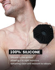 iTokGoK® Premium Silver-Infused Dual-Sided Design 2-in-1 Silicone Body Scrubber for Shower,Body Brush Buffer Scrubber for Men and Women for All Skin, Ergonomic No-Slip Handle, Easy to Clean - Black