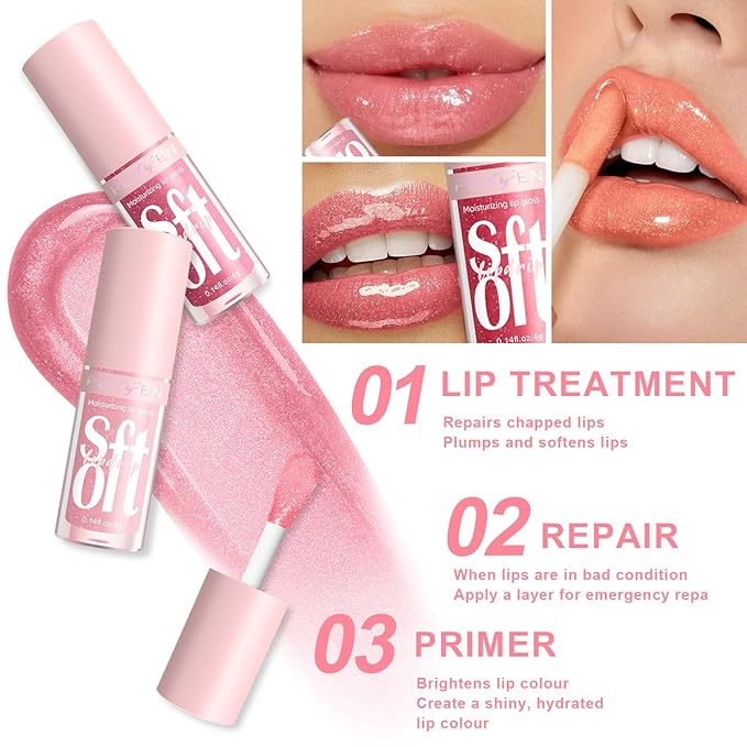 6 PCS Hydrating Lip Oil, Big Brush Head Lip Glaze Shiny Transparent Lip Glow Oil, Nourishing & Non-sticky Long Lasting Fresh Clear Smooth Lip Care Plumping Lip Oil (SET A)