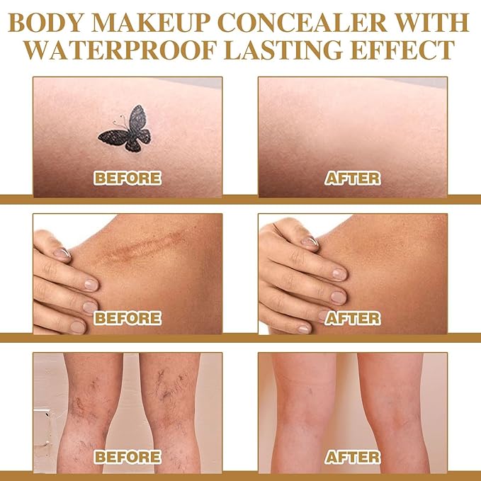 Waterproof Leg Makeup No Transfer - Body Scar & Leg Vein Cover Up for Black Skin, Tattoo Concealer for Varicose Veins (Wheat colored)