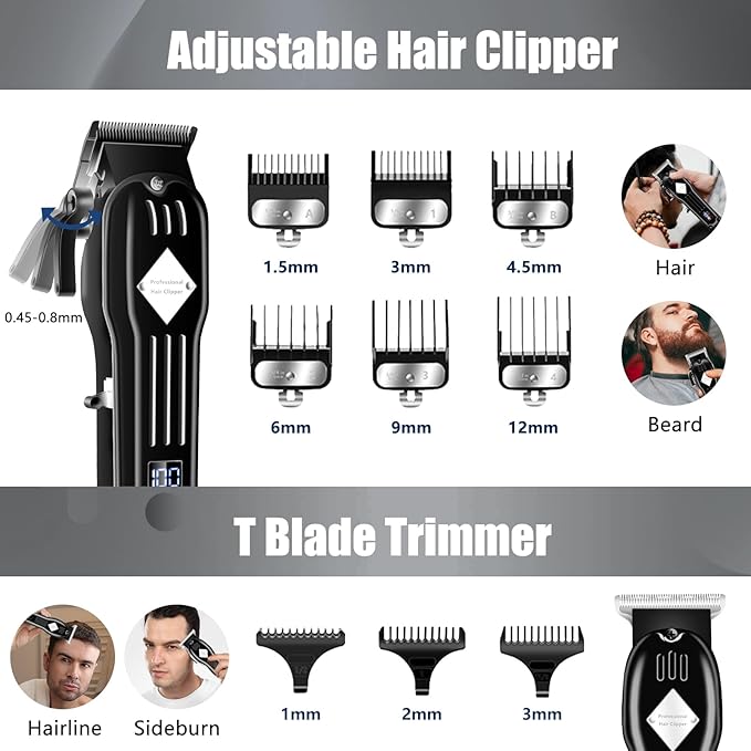Professional Hair Clippers and Trimmer Set for Men, Beard Trimmer & Foil Shaver & Nose Trimmer Kit, Cordless Mens Clippers and Grooming Kit for Hair Cutting, Beard Styling, Home, Barber