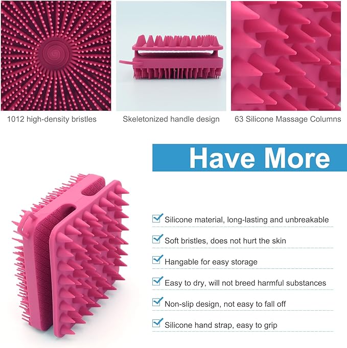 Silicone Body Scrubber Women, Dual-Sided Design Exfoliating Body Brush Buffer Scrubber and Scalp Massager, Shower Scrubber for Body, Silicone Loofah, Ergonomic No-Slip, Easy to Clean Clean(Red)