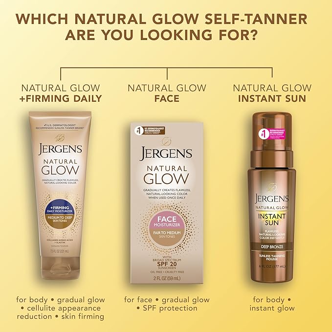 Jergens Natural Glow +Firming Self Tanner Body Lotion, Medium to Deep Skin Tone, Sunless Tanning Moisturizer with Collagen and Elastin, Helps to Visibly Reduce Cellulite, 7.5 Oz, Pack of 2