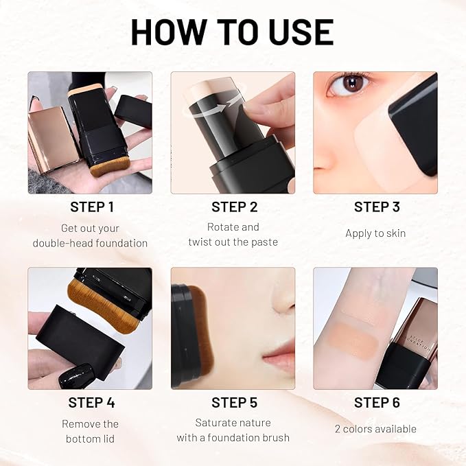 2 In 1 Anti Wrinkle Foundation Stick, Korea Flawless Eraser Foundation Stick- Hydrating Lightweight, Double Head Foundation Make Up Stick with Brush,Multi-Use Face Makeup Contour Stick (Natural,2pcs)