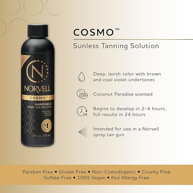 Norvell Spray Tan Solution Cosmo 8 fl oz – Professional Sunless Tanning Formula With a Blend of Warm Brown & Cool Violet Brown Undertones, Long Lasting Handheld Self Tanning Spray