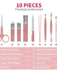 ZIZZON Travel Mini Manicure Set Nail Clipper Set 10 in 1 Stainless Steel Pedicure Care Grooming kit with Case Pink