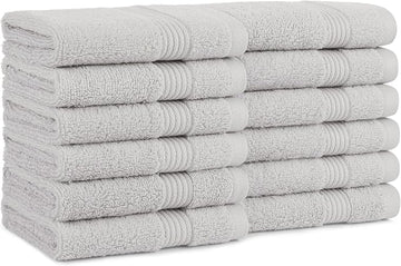 Arkwright Bath Washcloths 12 Pack - Super Soft 100% Cotton, 600 GSM Quick Dry & Absorbent, Luxury Face & Body Wash Cloth Towels for Hotels, Spa, and Vacation Rentals, Titanium Grey