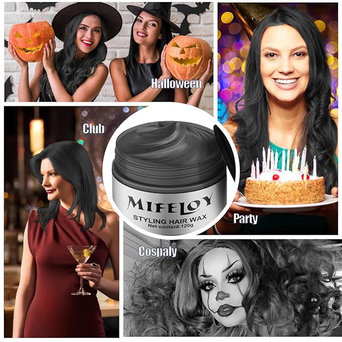 Black Temporary Hair Color Wax, Instant Natural Hairstyle Cream Dye, Washable Styling Pomadesfor Men Girls Women Youth, Disposable Coloring Mud for Party Cosplay DIY Halloween