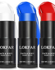Red & Blue & White Face Body Paint Stick, White Foundation Makeup, Usa Themed Accessories Flag Color, Professional Halloween Face Makeup Kit for Clown Vampire Joker Costume