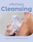 MainBasics Silicone Body Scrubber – Dual-Sided Shower Scrubber with Massage Nodes, Silicone Loofah Alternative for Deep Clean (Frosted Sky, Massage)