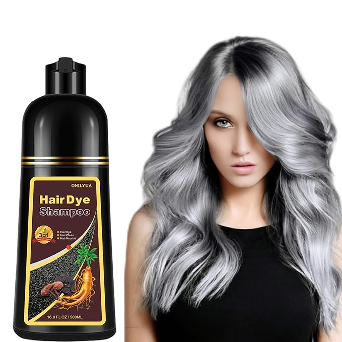 Instant Silver Gray Hair Color Shampoo, 3-in-1 Long-Lasting Dye for Women and Men - Works in Minutes