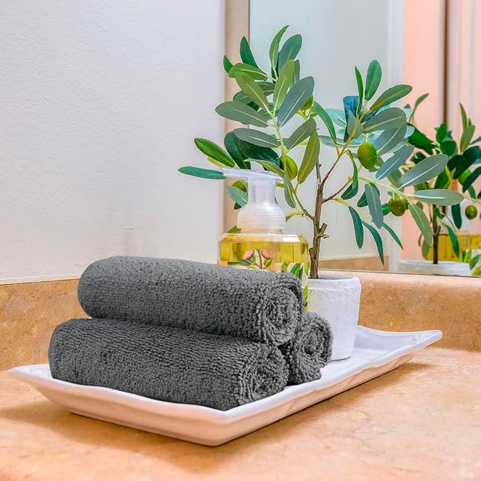 Orighty Washcloths Bulk Towel Sets 50 Pack, Highly Absorbent and Super Soft Microfiber Fingertip Towels, Multi-Purpose Wash Cloths for Bathroom, Hotel, Gym, and SPA, 12x12 Inch, Grey