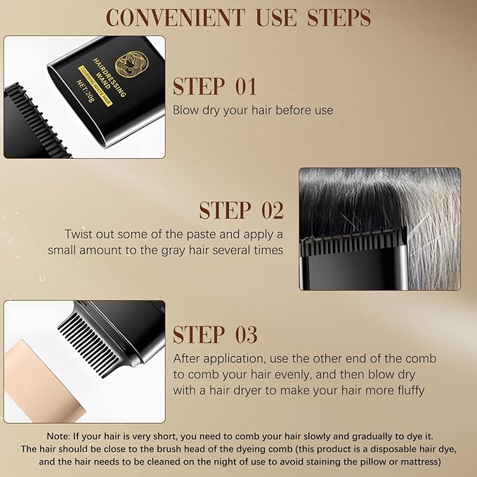 2-in-1 Hair Color Stick & Comb, Waterproof and Sweat-Proof Hair Dye Comb, Instant Convenient Root Touch Up for Gray Hair, Touch up Comb for Women & Men (Chestnut Brown)