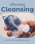 MainBasics Silicone Body Scrubber – Dual-Sided Shower Scrubber with Massage Nodes, Silicone Loofah Alternative for Deep Clean (Dark Blue, Massage)