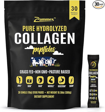 Premium Collagen Peptides Powder, 30 Sticks Travel Packets(Type I, III), Unflavored Collagen Protein Powder to Go, Hydrolyzed Collagen Peptides for Skin Hair Nail Joint, 10g per Serving, Paleo & Keto