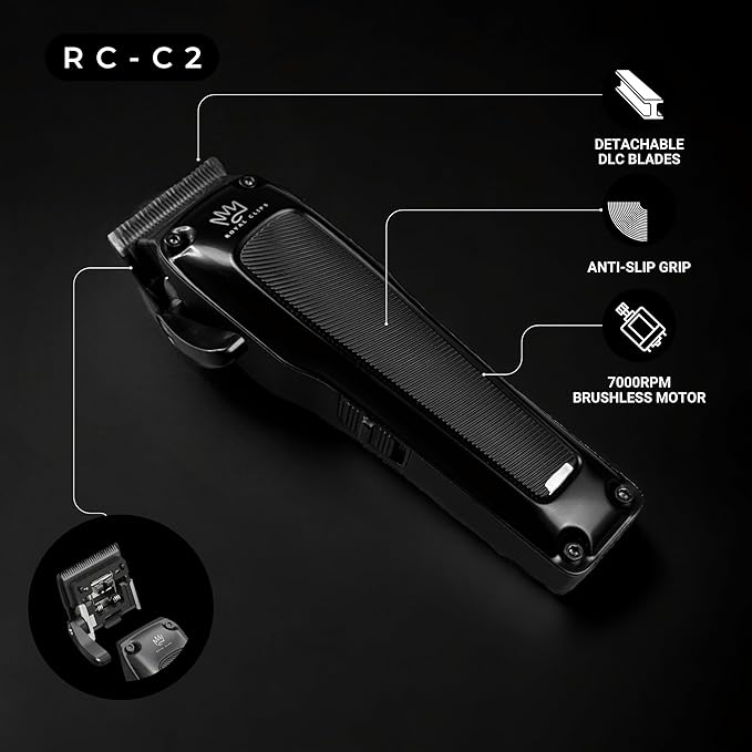 Royal Clips Hair and Beard Fade Kit 2.0 – Professional Clipper, Trimmer & Foil Shaver Bundle for Men, Complete Haircut Set for Barbers, Home Use & Grooming – 5-Hour Battery, 10pcs Limit Combs - Black