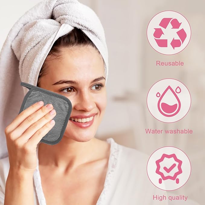 Makeup Remover Cloth 12 Pack, Ultra Soft and Reusable Microfiber Makeup Remover Towels for All Skin Types, Perfect Face Towels for Women, 6 Inch X 6 Inch, Grey
