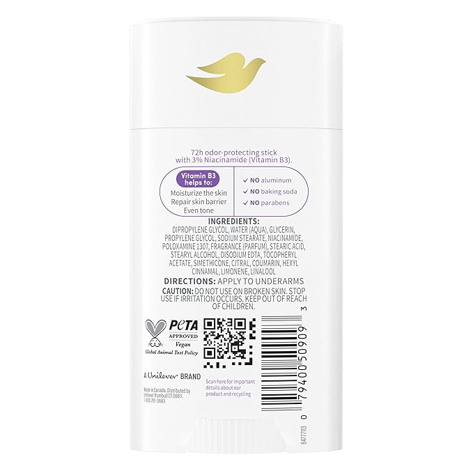 Dove VitaminCare+ Aluminum Free Deodorant Stick for 72H Odor Protection Lavender & Chamomile Breathable Deodorant for Women 2.6 oz