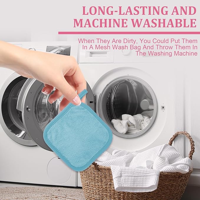 Makeup Remover Cloth 12 Pack, Ultra Soft and Reusable Microfiber Makeup Remover Towels for All Skin Types, Perfect Face Towels for Women, 6 Inch X 6 Inch, Blue