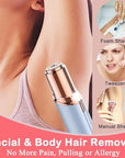 Facial Hair Removal for Women, Mini Hair Remover, Electric Razor Shaver Portable Bikini Epilator for Lips, Chin, Armpit, Peach Fuzz, Fingers, Neck, Cheek and USB Rechargeable (Blue)