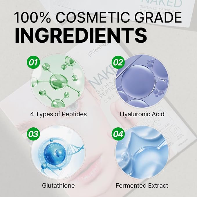 FRANZ UV Protection Peptide Sun Patches, Ultra-Thin Sunshield for Face, 4 Pairs (Regular Size), Anti-Aging & Skin Rejuvenation, Perfect for Outdoor Sports – Golf, Hiking, Driving, Korean Skincare