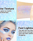 MEICOLY Sparkling Blue Body Glitter,Halloween Face Glitter,Color Changing Glitter Gel for Body,Face,Hair,Lip,Eye,Long Lasting Sequins Glitter Face Paint,Festival Party Glitter Makeup,50ml