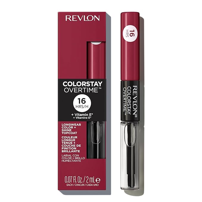 Revlon Liquid Lipstick with Clear Lip Gloss, ColorStay Overtime Lipcolor, Dual Ended with Vitamin E, 280 Stay Currant, 0.07 Fl Oz