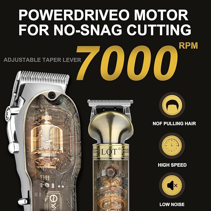 LQT® Professional Hair Clippers for Men - Cordless Electric Hair Trimmer & Beard Shaver Kit with Stainless Steel Blades, 12 Guide Combs (1-15mm), Type-C Charging Trimming & Fading