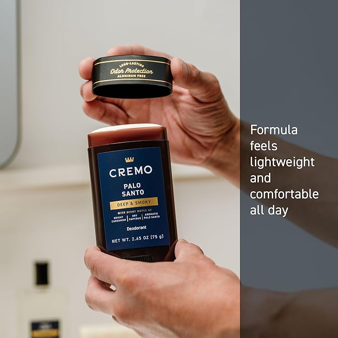 Cremo Palo Santo Aluminum Free Deodorant for Men, 48-hour Long Lasting Odor Protection, 2.65oz