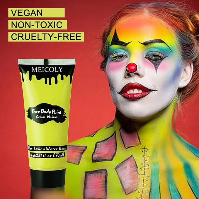 MEICOLY Ogre Green Face Body Paint,2.37OZ Large Tube Water Based Body Paint,Elphaba Green Face Paint,High Pigment Face Paint for Disgust Goblin Demon Halloween SFX Special Effects Cosplay Makeup