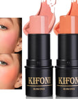 2 Pcs Cream Blush Stick Makeup Kit, Natural Shimmer & Matte Wand for Cheeks, Lightweight Blendable Silky Cream Makeup - #02 Soft Pink #03 Coral Orange