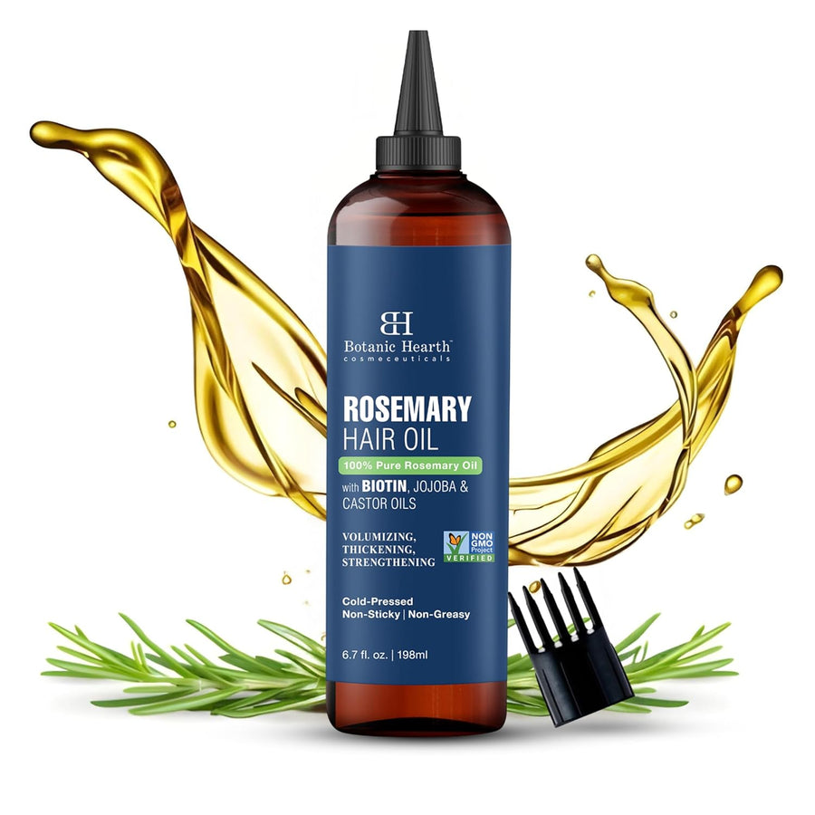Botanic Hearth 100% Pure Rosemary Oil For Hair Growth (6.7 fl oz) Infused With Biotin, Jojoba & castor Oil | Nourishing & Volumizing | Non GMO Verified